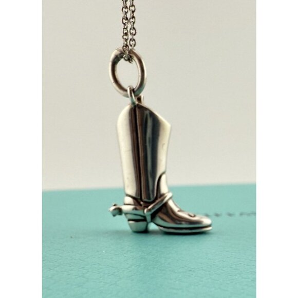 RARE Tiffany & Co. Cowboy Boot Charm Pendant Necklace Sterling Silver 20" - Picture 1 of 11
